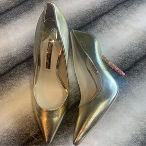 Sophia Webster Coco Crystal Ombre Beaded Heel Gold Leather Pumps